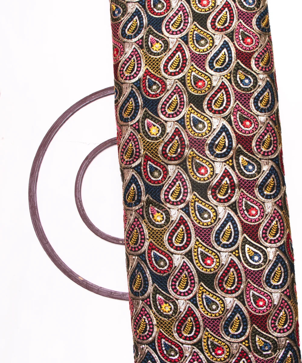 Black Colour Thread Embroidery Georgette Fabric