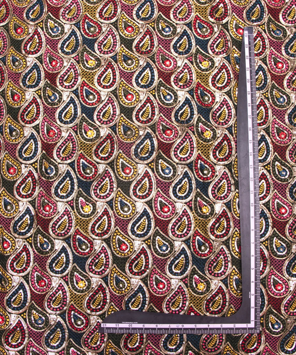 Black Colour Thread Embroidery Georgette Fabric