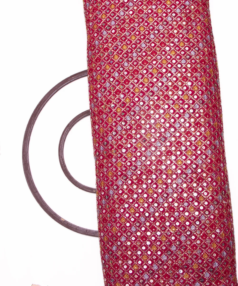 Magenta Colour Thread Embroidery Georgette Fabric