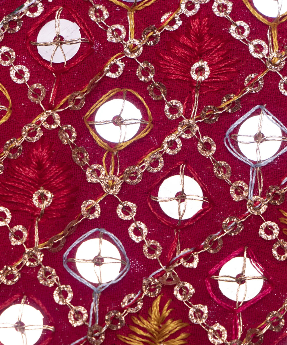 Magenta Colour Thread Embroidery Georgette Fabric