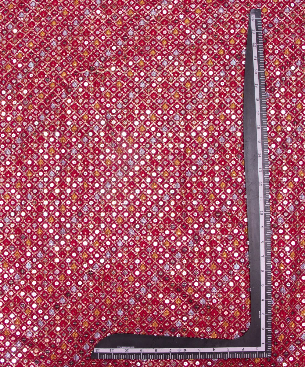 Magenta Colour Thread Embroidery Georgette Fabric