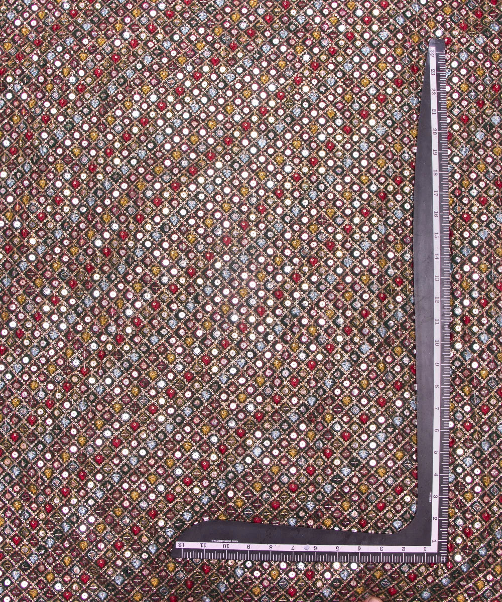 Dark Green Colour Thread Embroidery Georgette Fabric