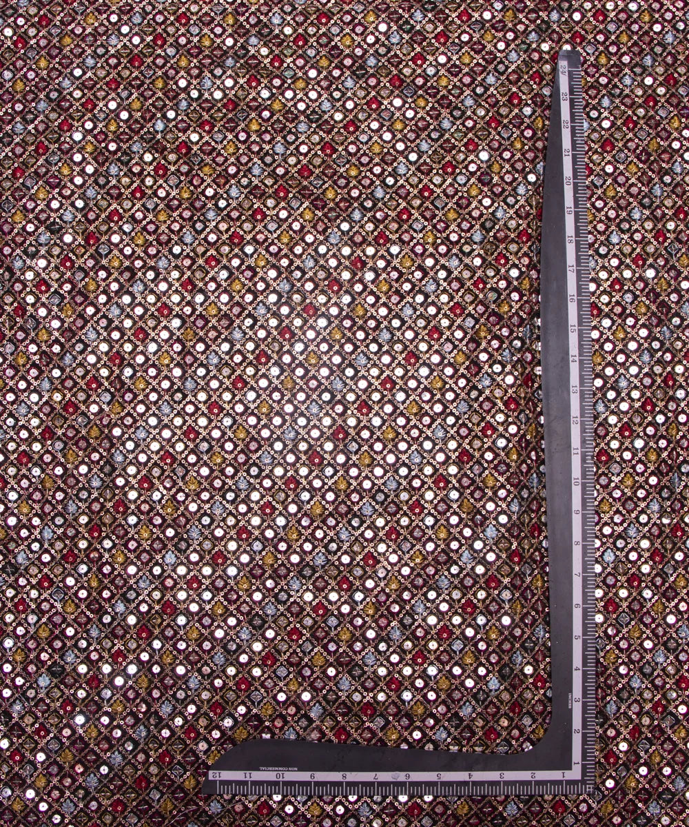 Black Colour Thread Embroidery Georgette Fabric