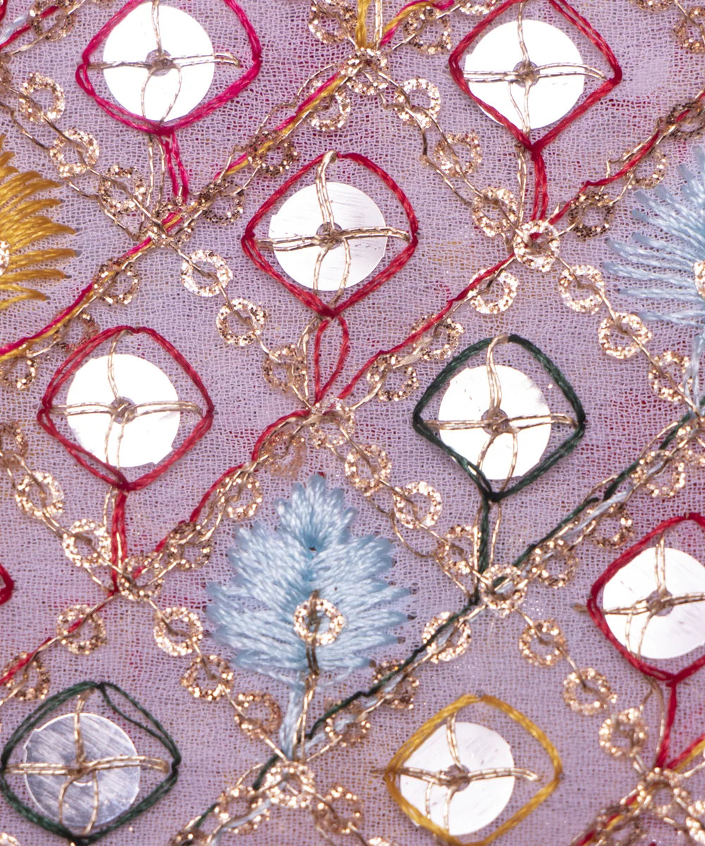 White Colour Thread Embroidery Georgette Fabric