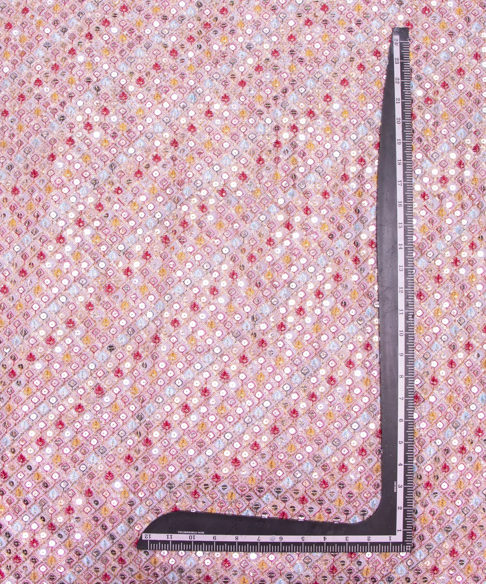 White Colour Thread Embroidery Georgette Fabric