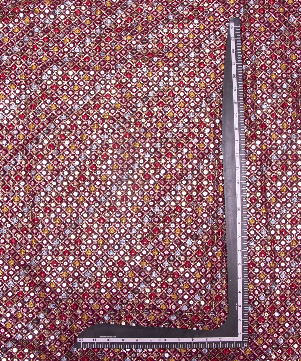 Wine Colour Thread Embroidery Georgette Fabric