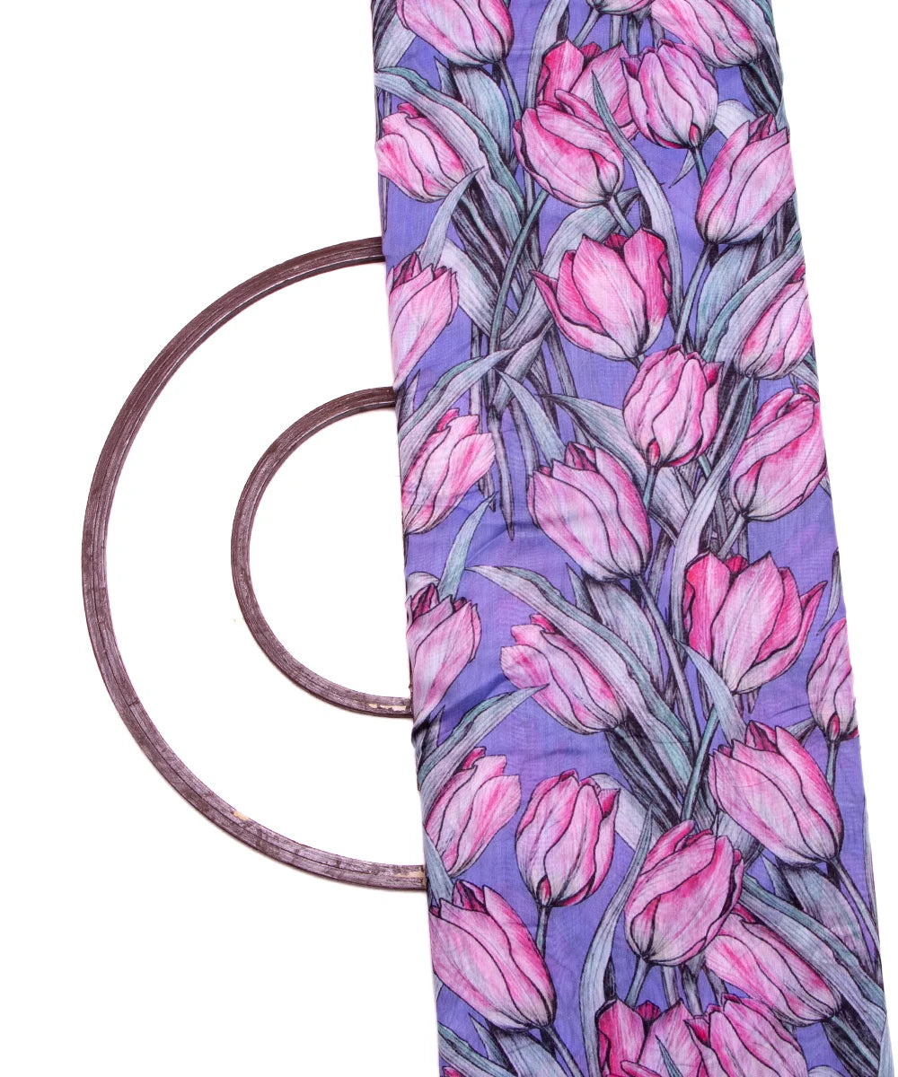 Lavender Colour Floral Print Chanderi Silk Fabric