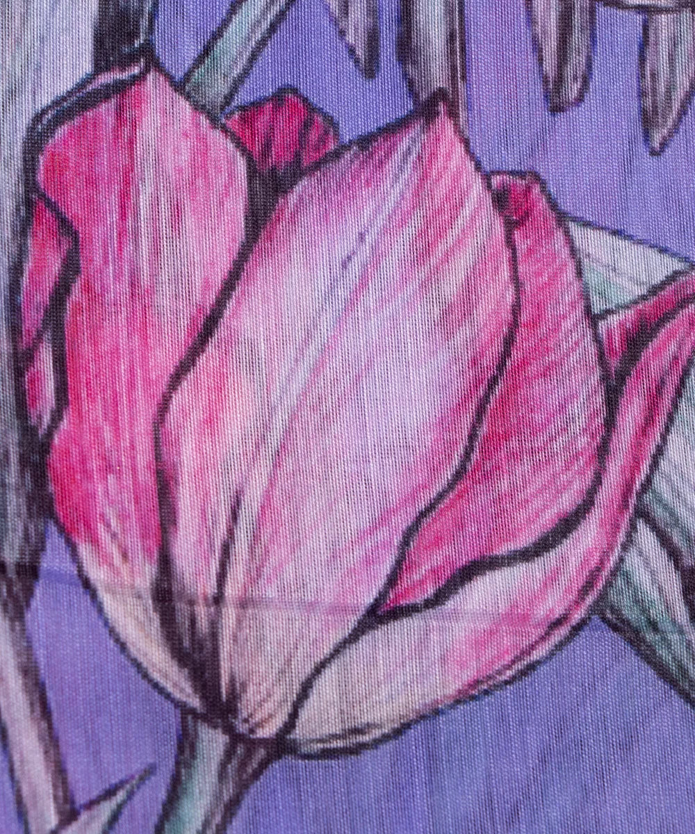 Lavender Colour Floral Print Chanderi Silk Fabric