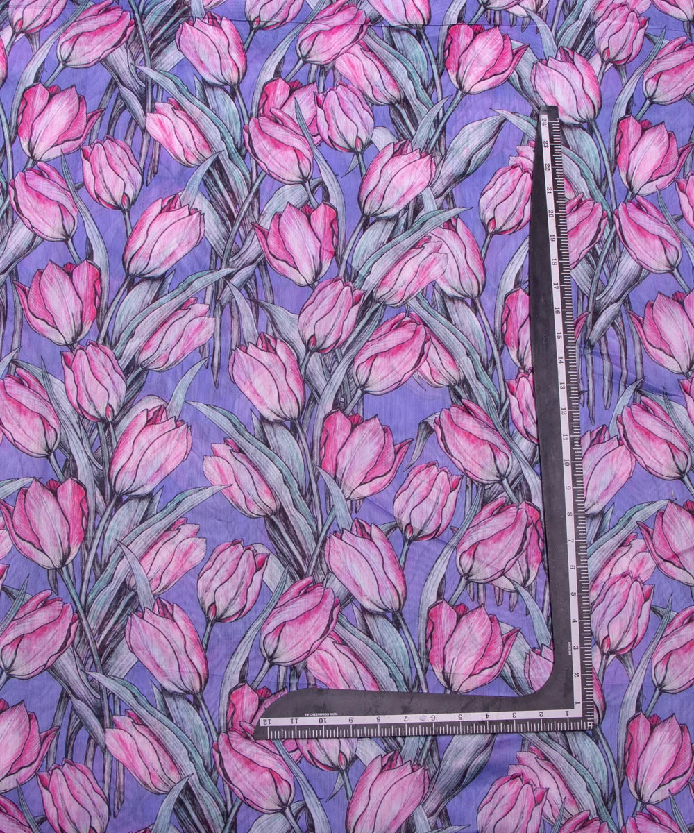 Lavender Colour Floral Print Chanderi Silk Fabric