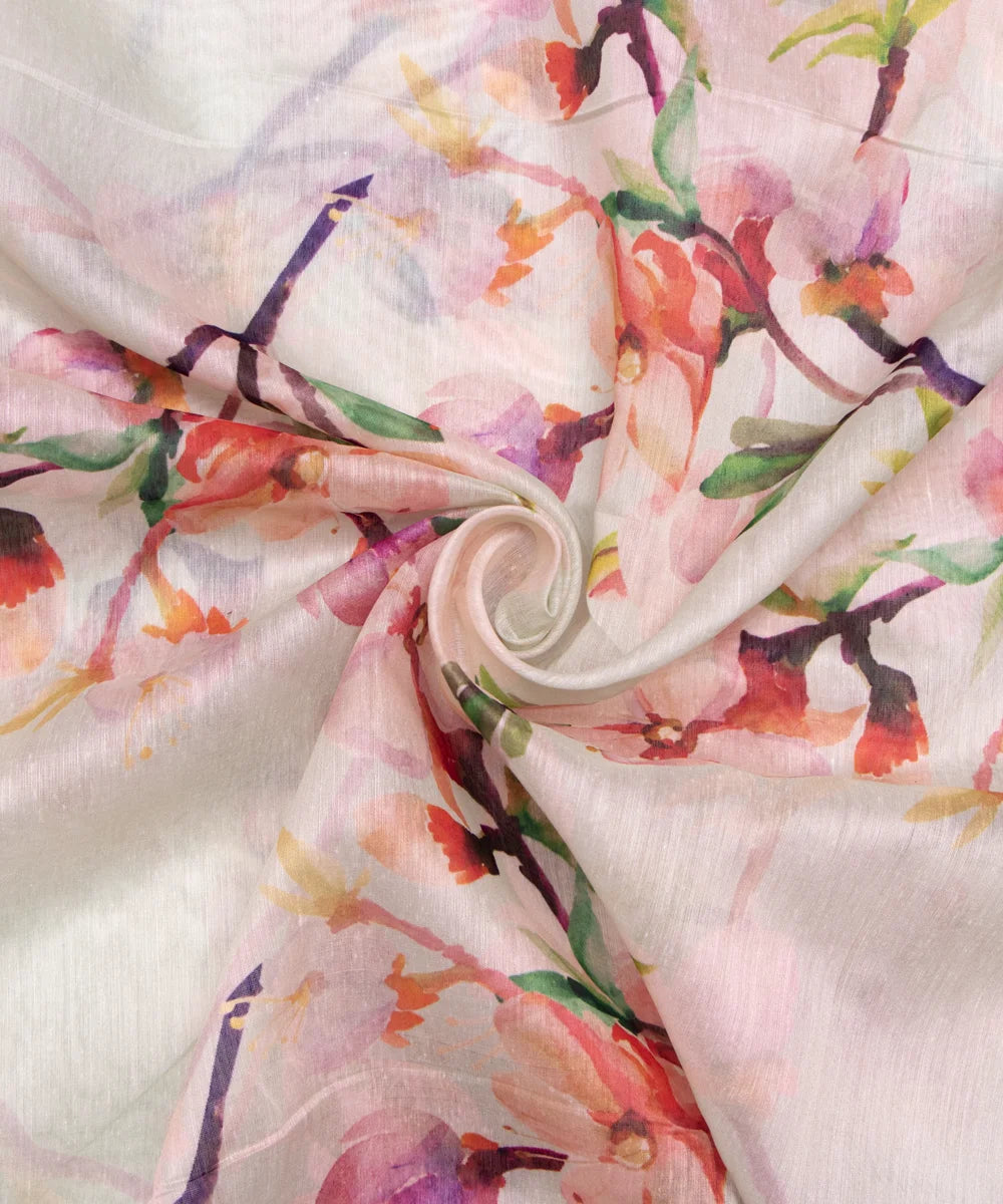 Light Mint Colour Floral Print Chanderi Silk Fabric