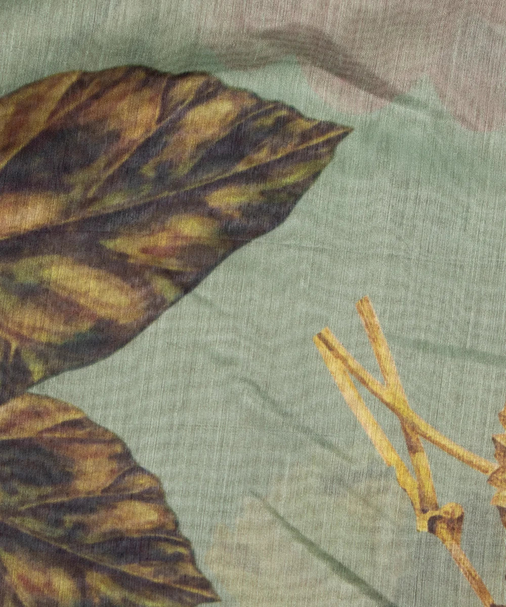 Sea Green Colour Floral Print Chanderi Silk Fabric