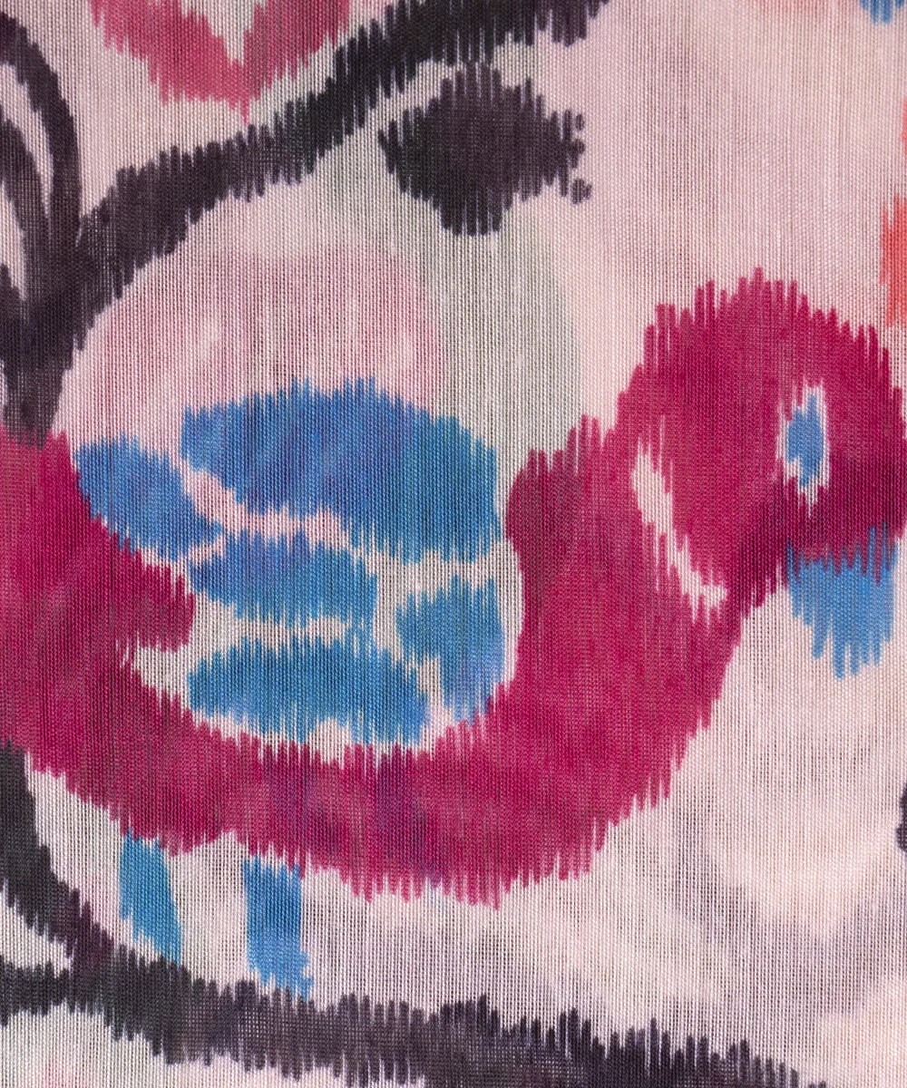 White Colour Bird Print Chanderi Silk Fabric