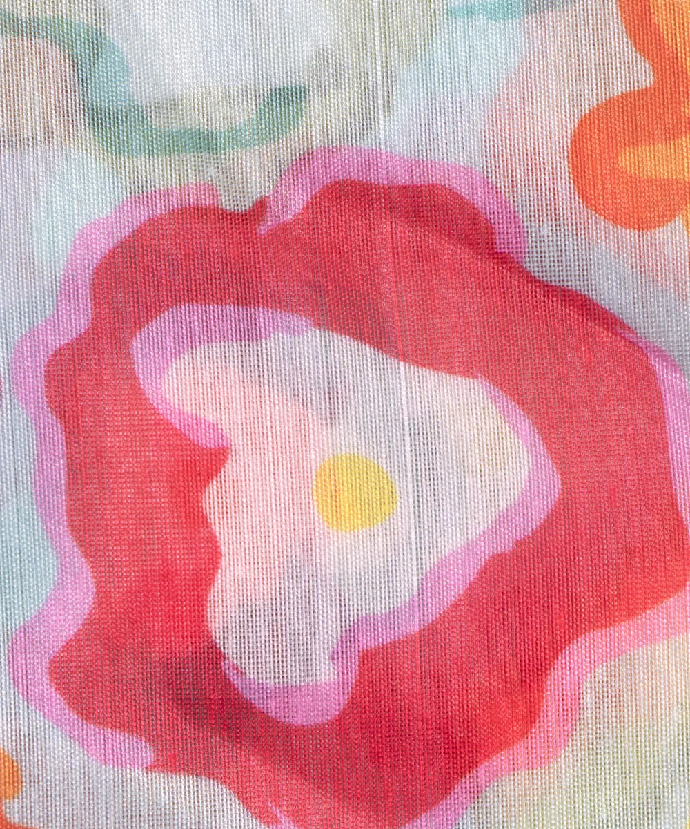 Multi Colour Floral Print Chanderi Silk Fabric