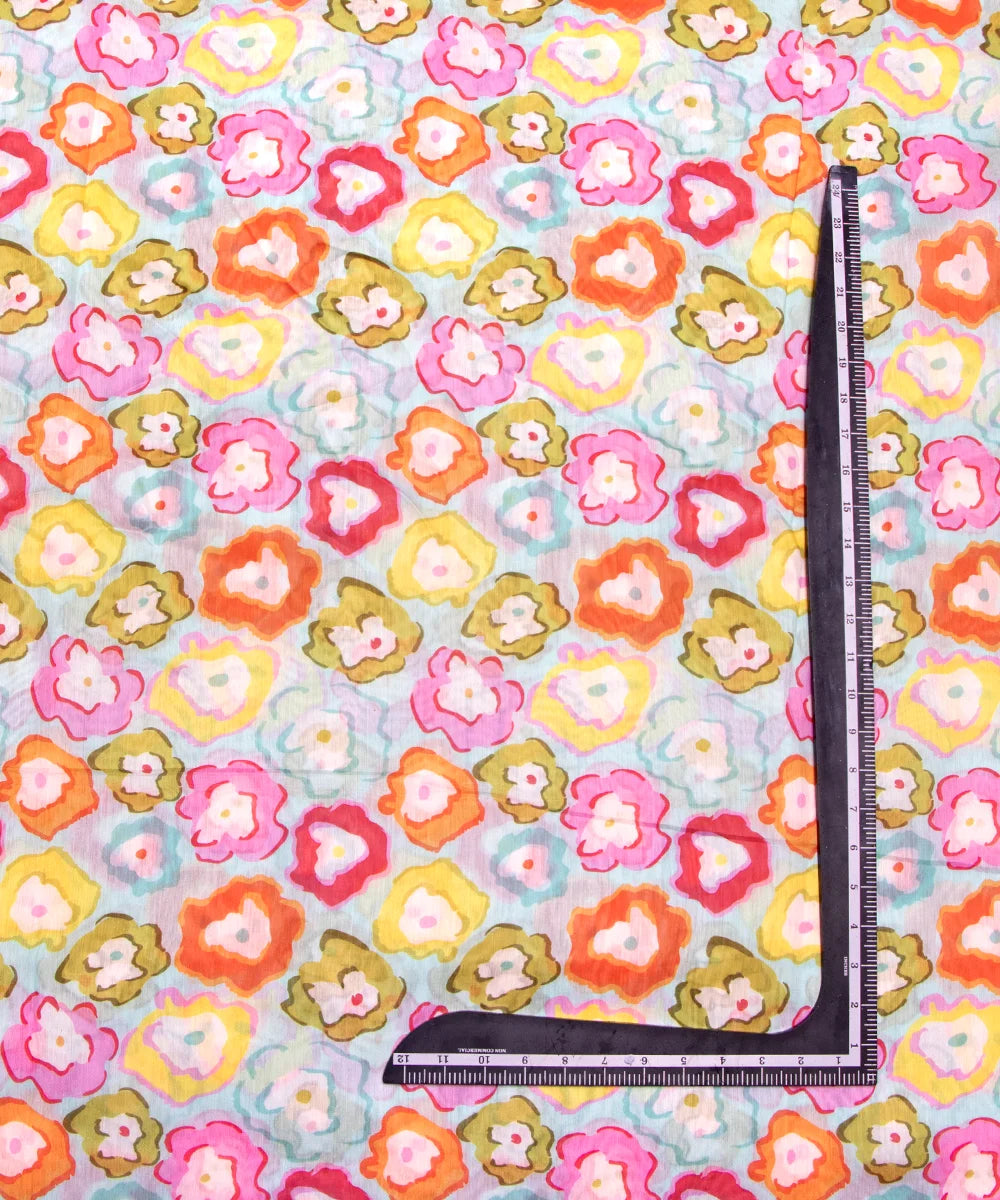 Multi Colour Floral Print Chanderi Silk Fabric