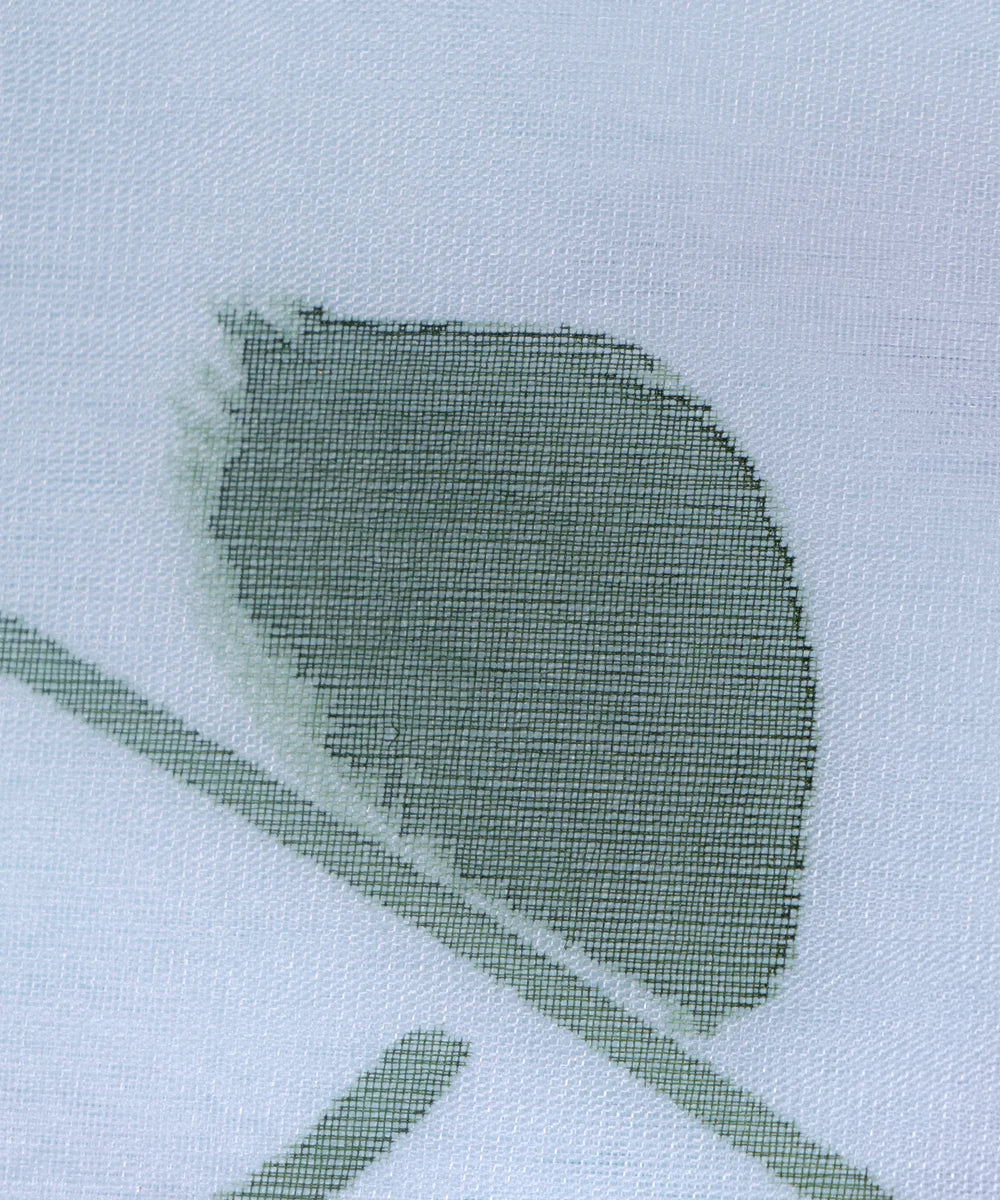 Light Blue Colour Floral Pattern Hand Paint Organza  Fabric