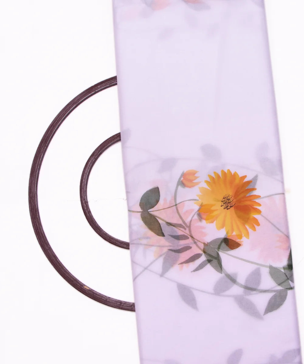 White Colour Floral Pattern Hand Paint Organza  Fabric