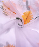 White Colour Floral Pattern Hand Paint Organza  Fabric