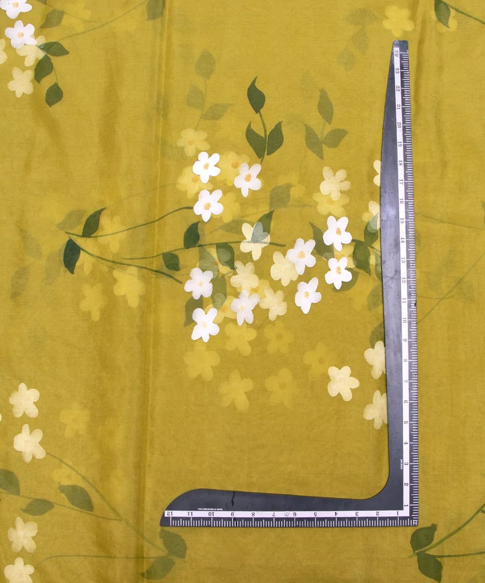 Mehandi Green Colour Floral Pattern Hand Paint Organza  Fabric
