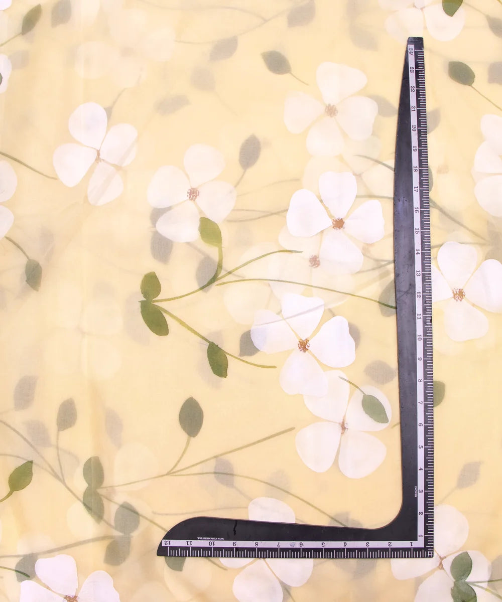 Cream Colour Floral Pattern Hand Paint Organza  Fabric