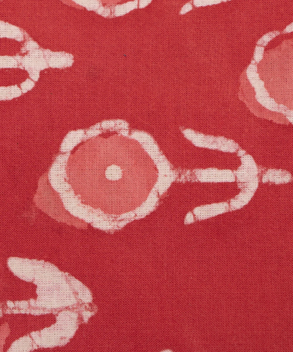 Rust Red Colour Floral Hand Block Printed Cotton Fabric