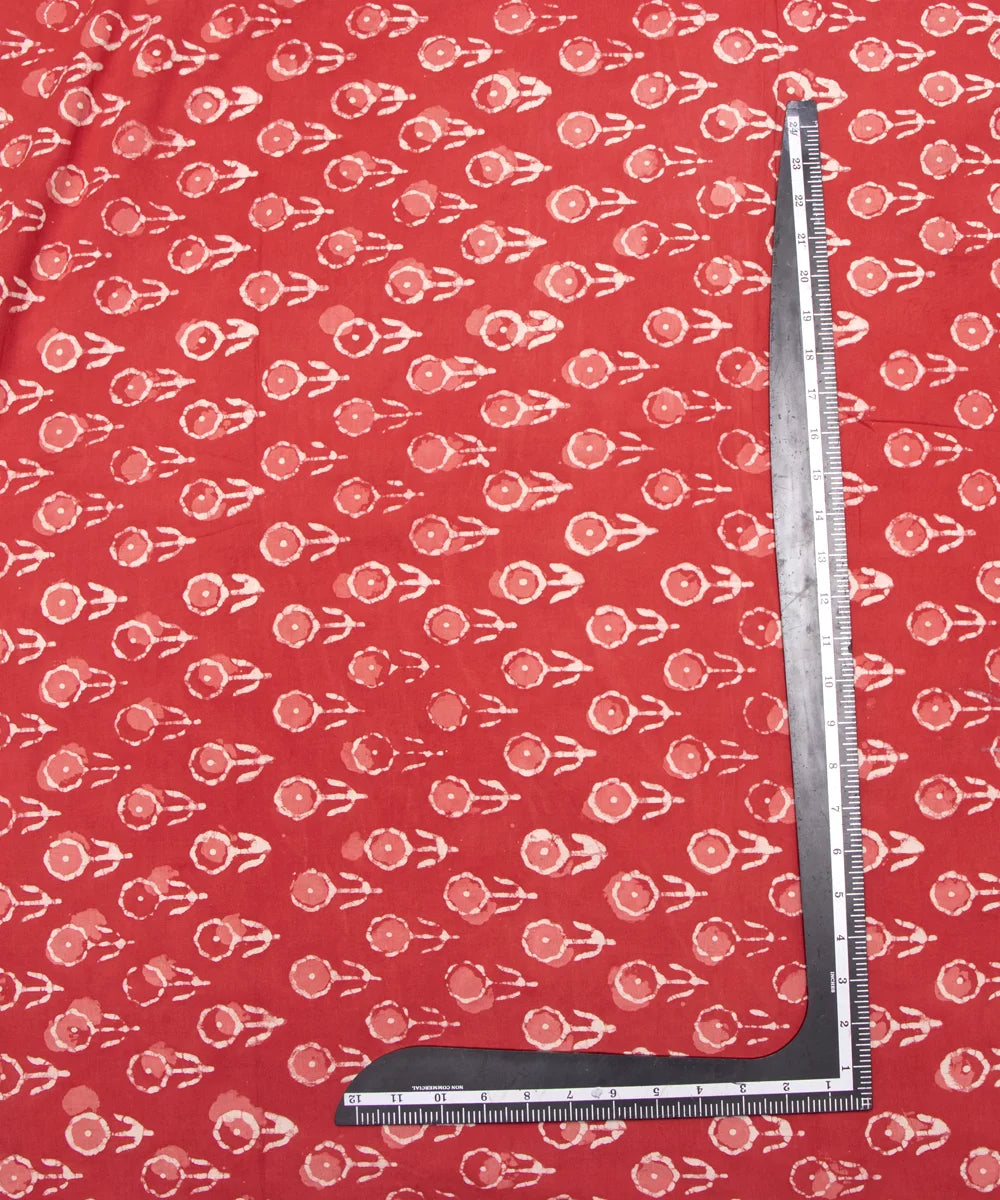 Rust Red Colour Floral Hand Block Printed Cotton Fabric