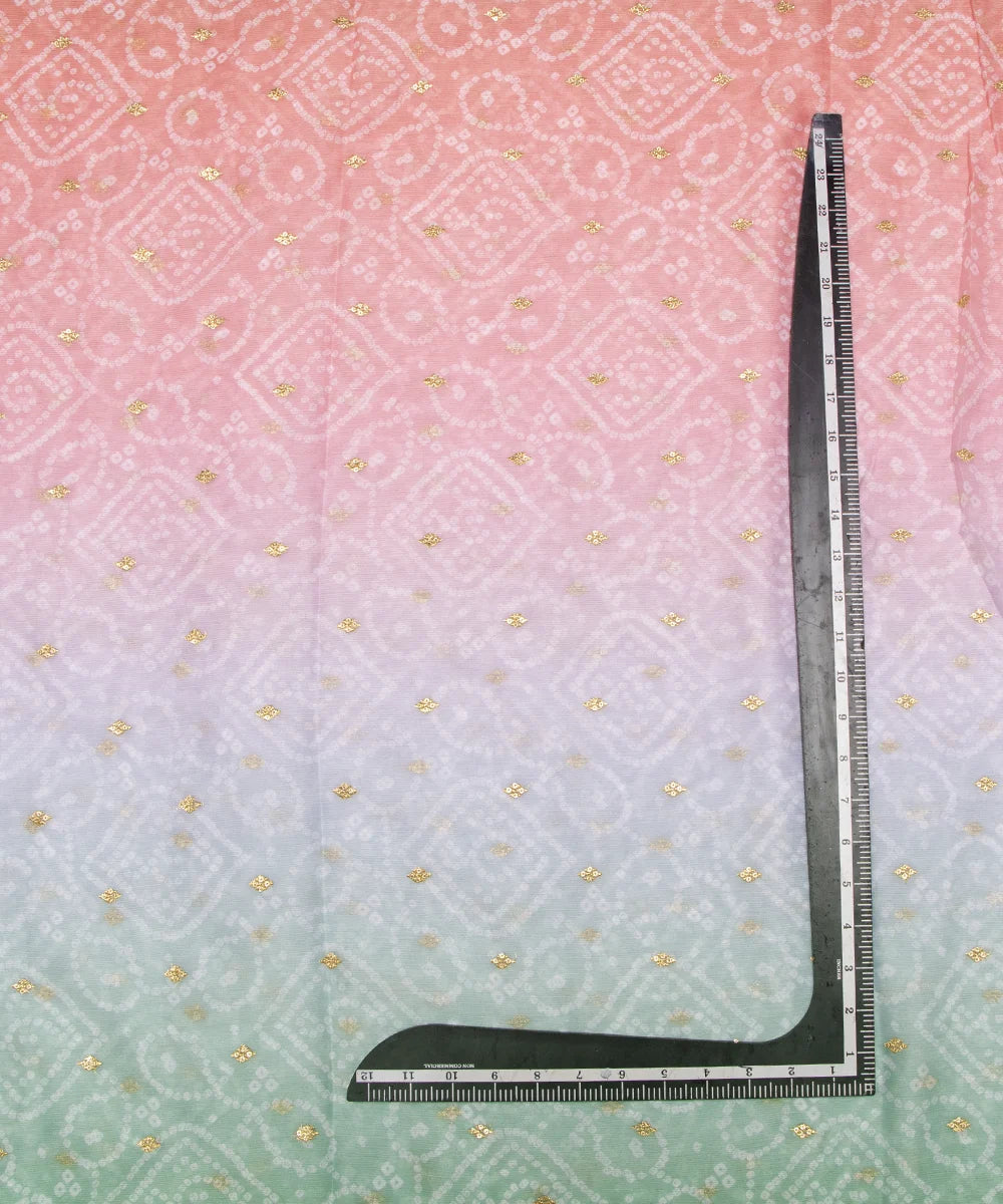 Green Bandhani Embroidery Digital Print Chiffon Fabric