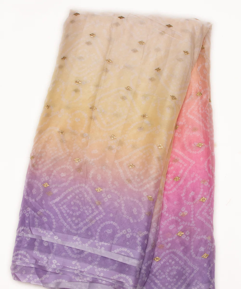 Lavender Bandhani Embroidery Digital Print Chiffon Fabric