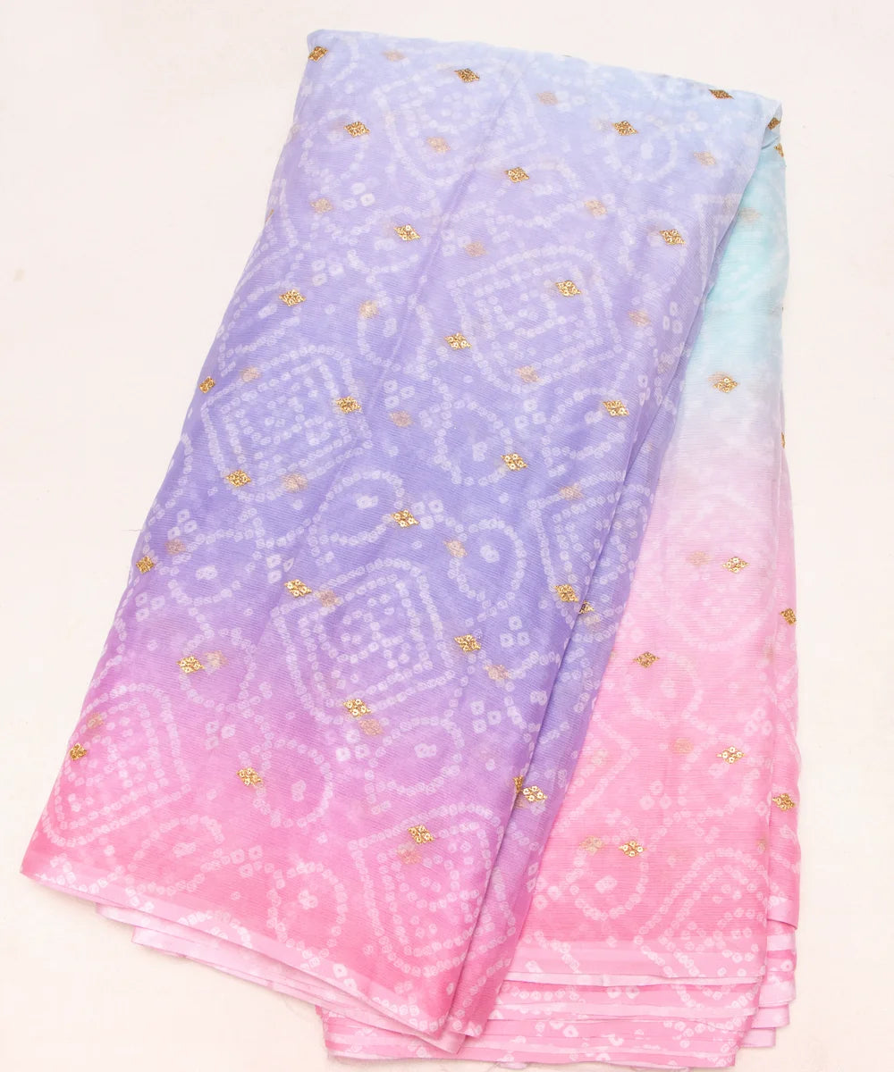 Pink Bandhani Embroidery Digital Print Chiffon Fabric