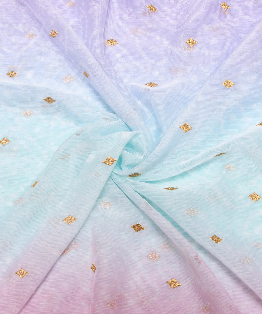 Pink Bandhani Embroidery Digital Print Chiffon Fabric