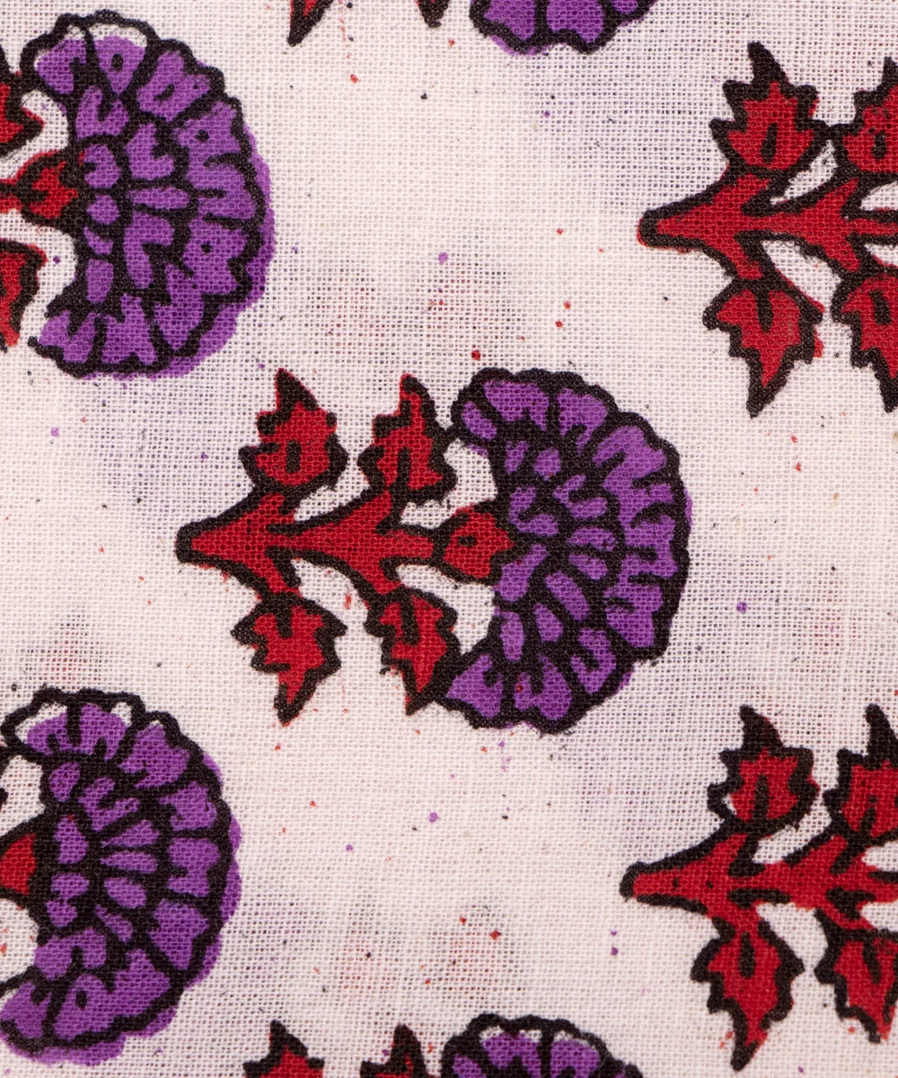 White Floral Pattern  Screen Printed Cotton Fabric