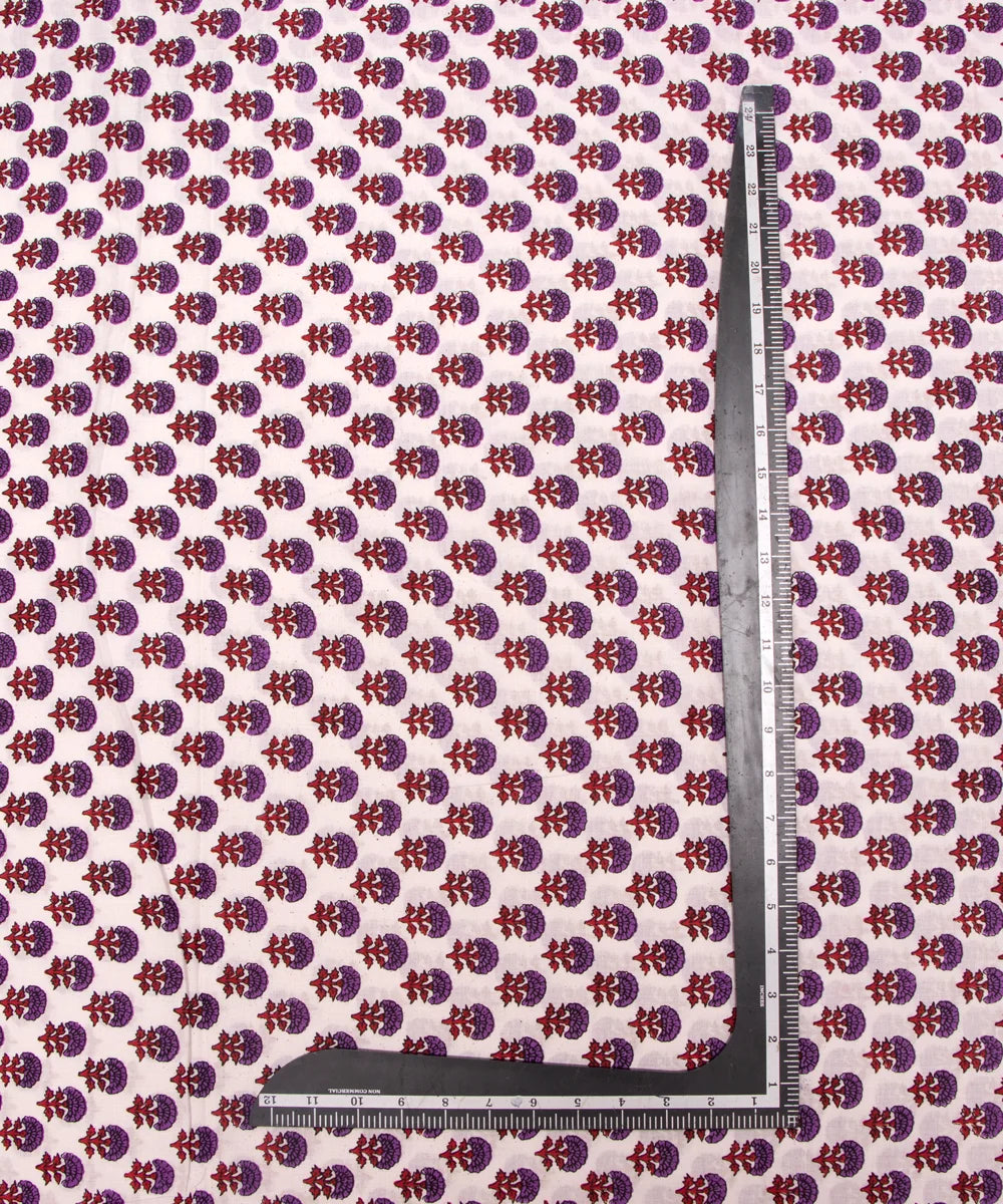 White Floral Pattern  Screen Printed Cotton Fabric