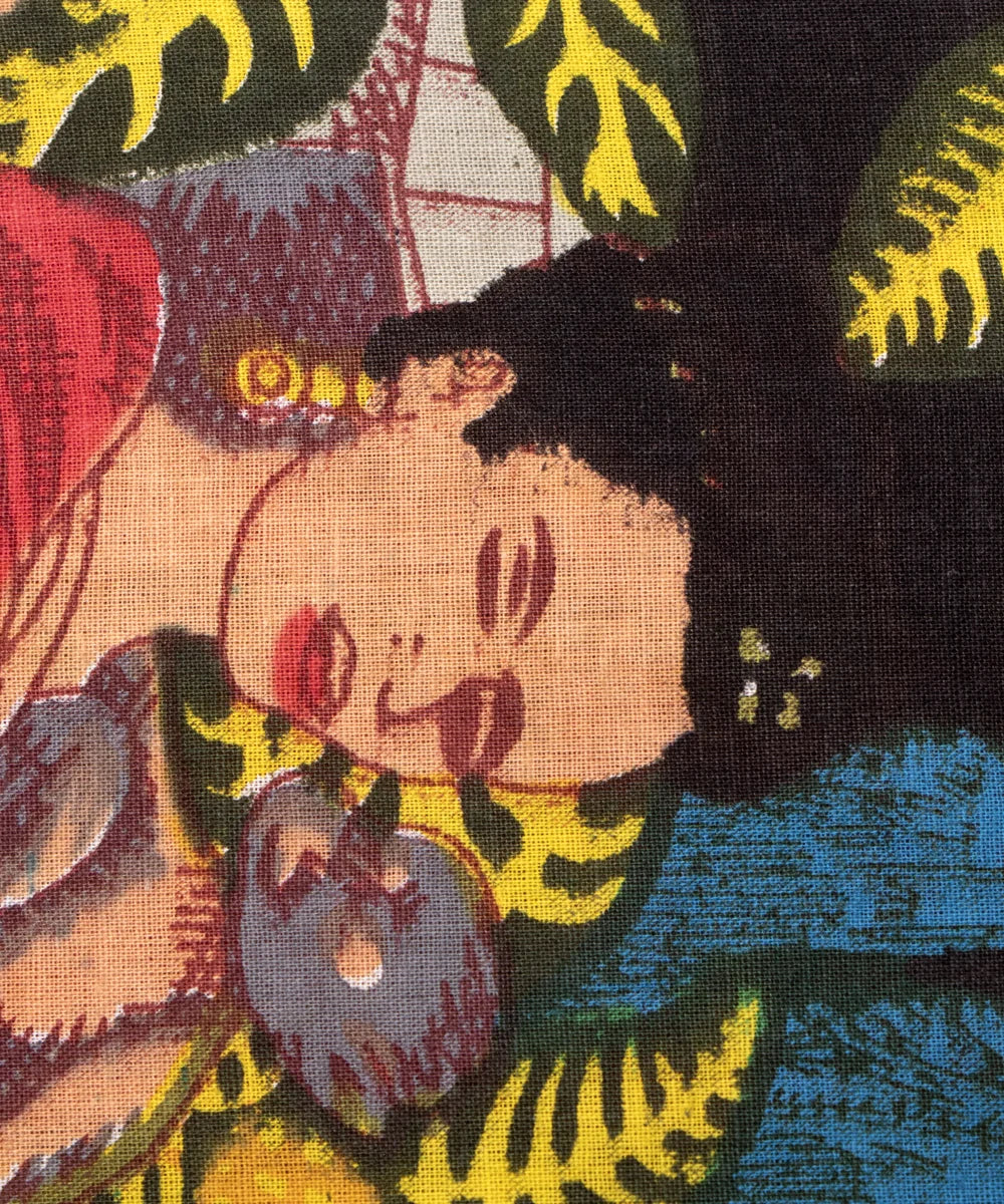 Black Figure Pattern  Screen Printed Cotton Fabric