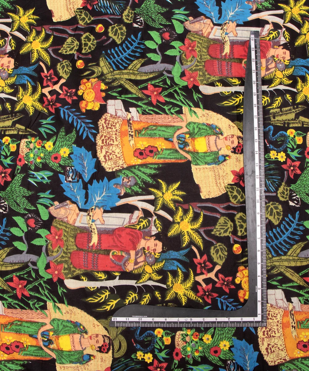 Black Figure Pattern  Screen Printed Cotton Fabric