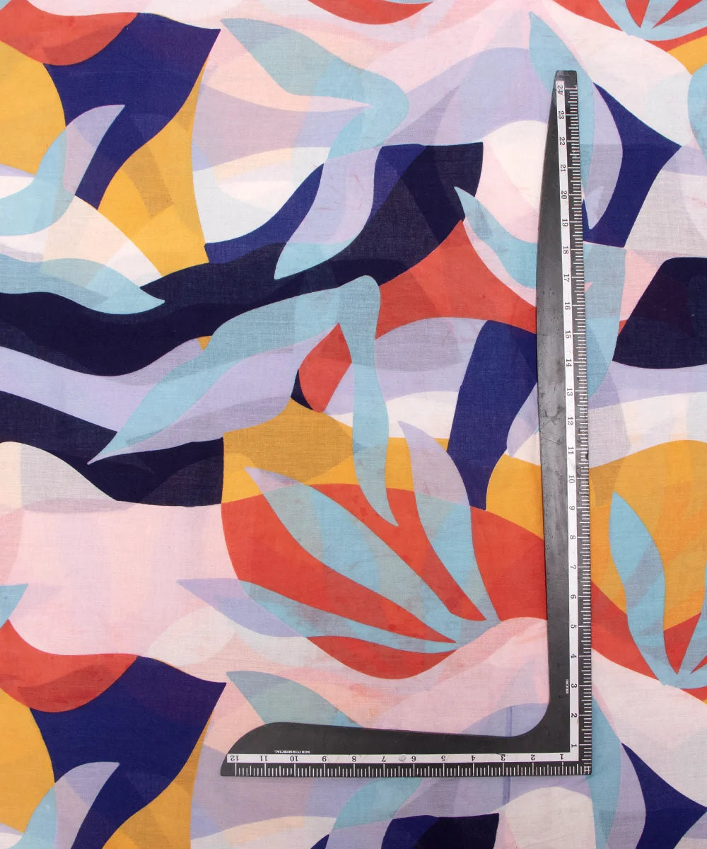 Multi Colour Abstract Pattern Screen Printed Cotton Fabric