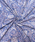 Blue Floral Pattern Screen Printed Cotton Fabric