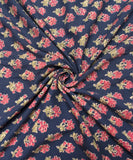 Teal Blue Floral Pattern Screen Printed Cotton Fabric