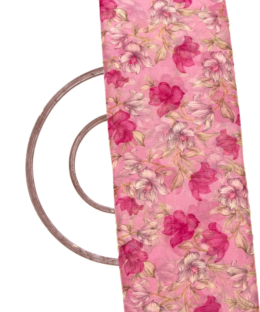 Mauve Pink Colour Floral Print Chiffon Fabric