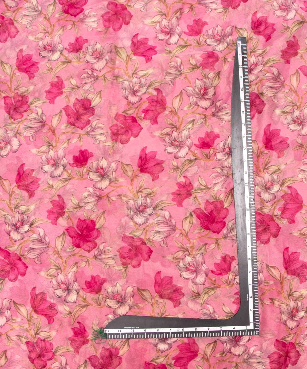 Mauve Pink Colour Floral Print Chiffon Fabric