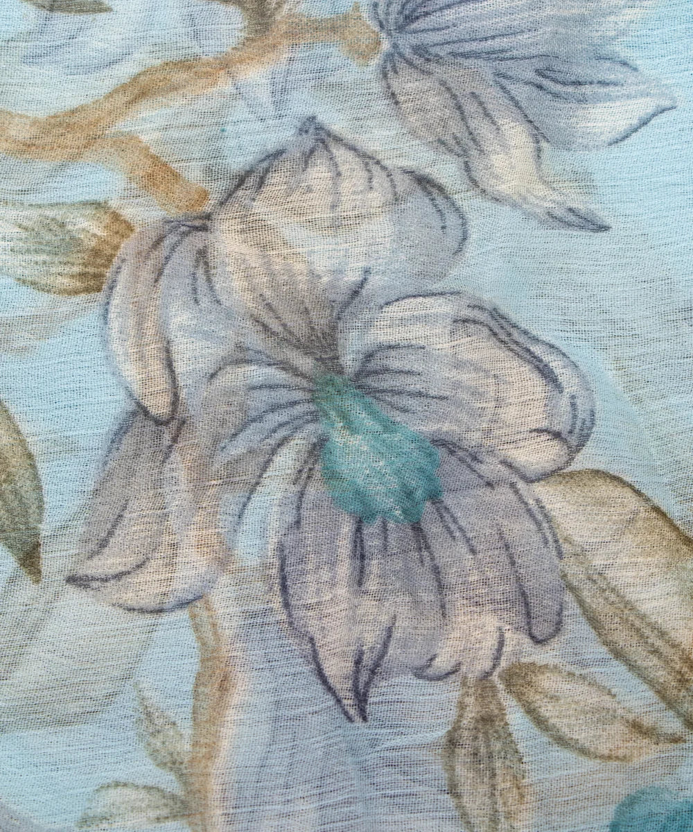 Sea Green Colour Floral Print Chiffon Fabric