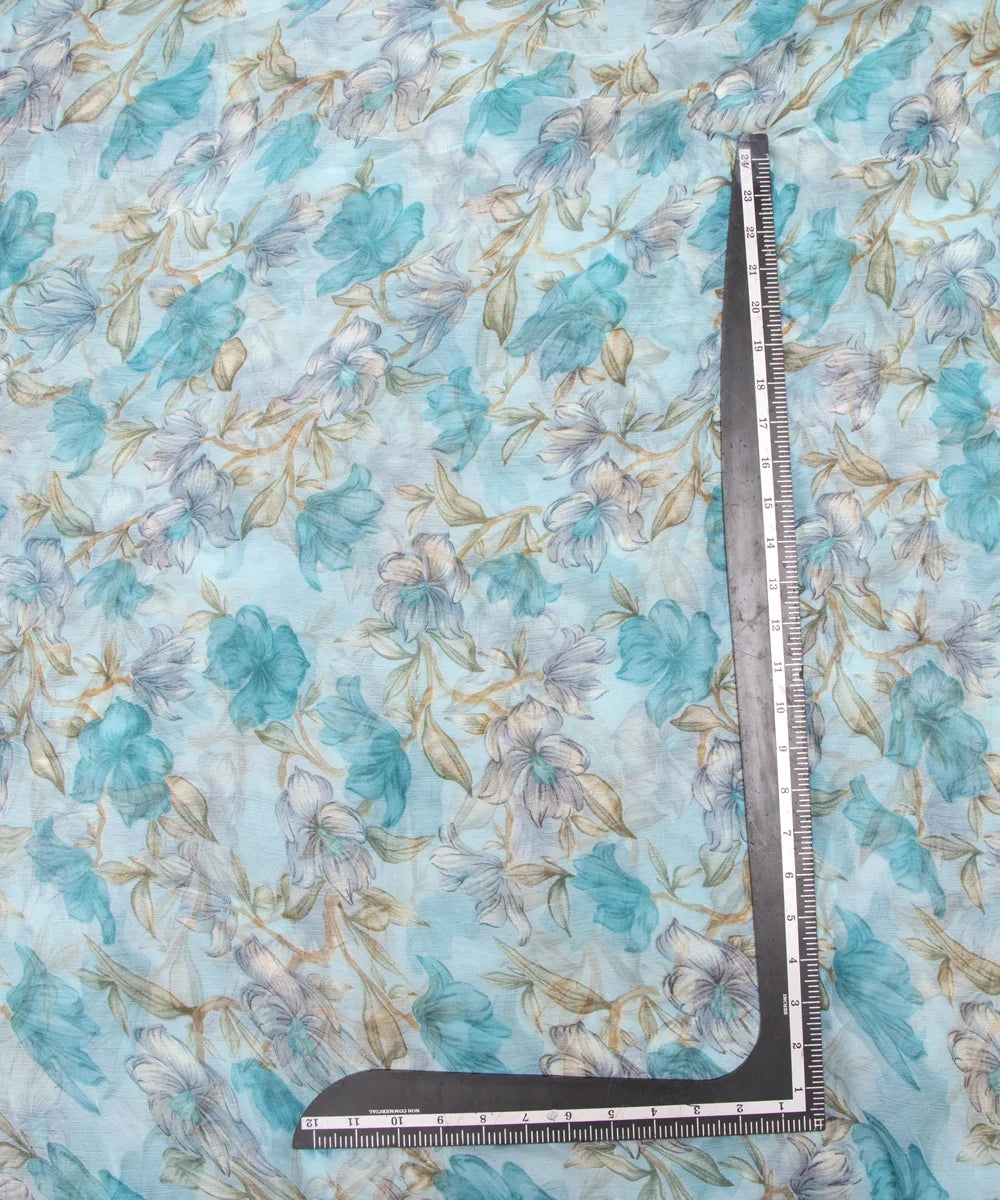 Sea Green Colour Floral Print Chiffon Fabric