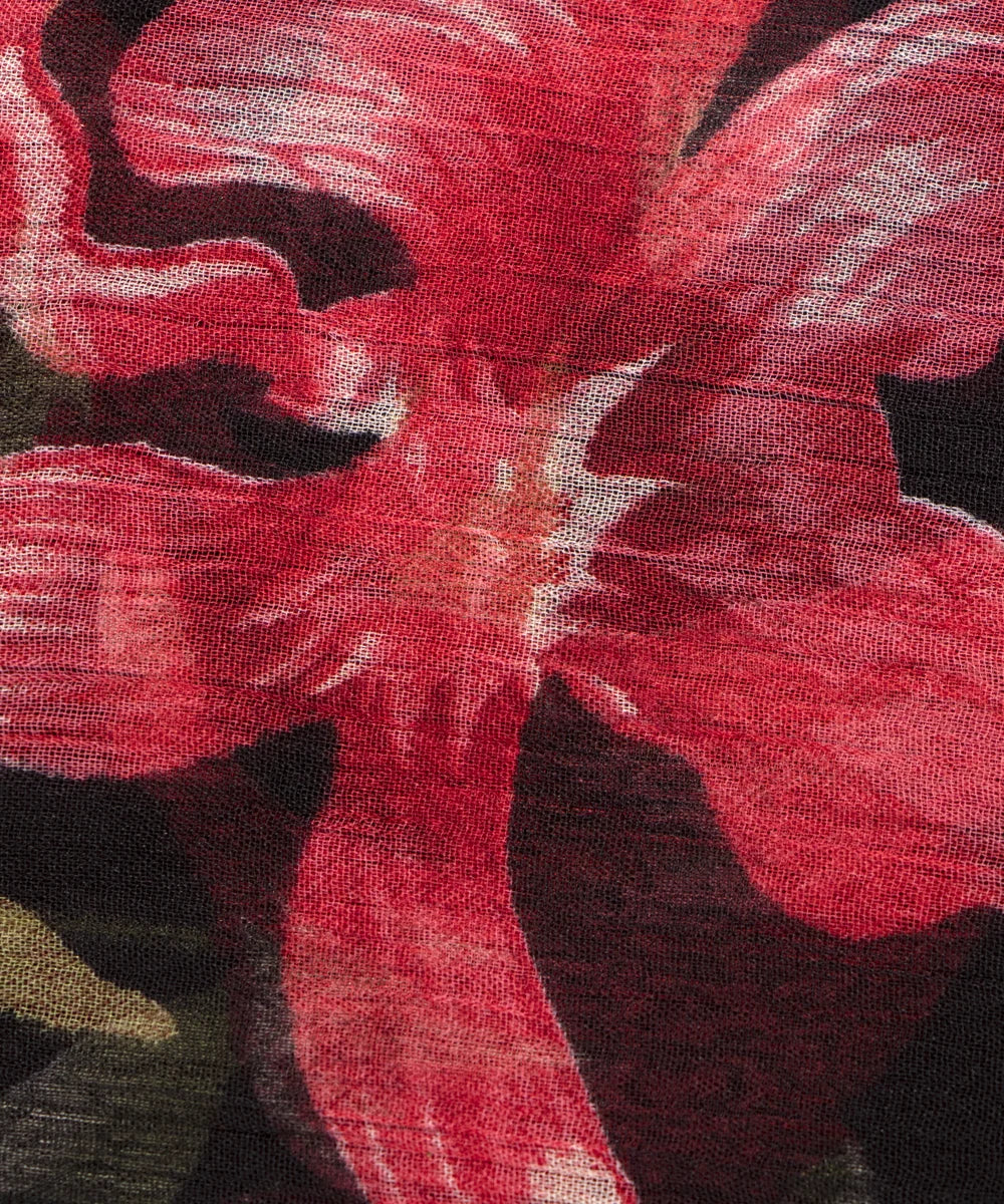 Black Colour Floral Print Chiffon Fabric