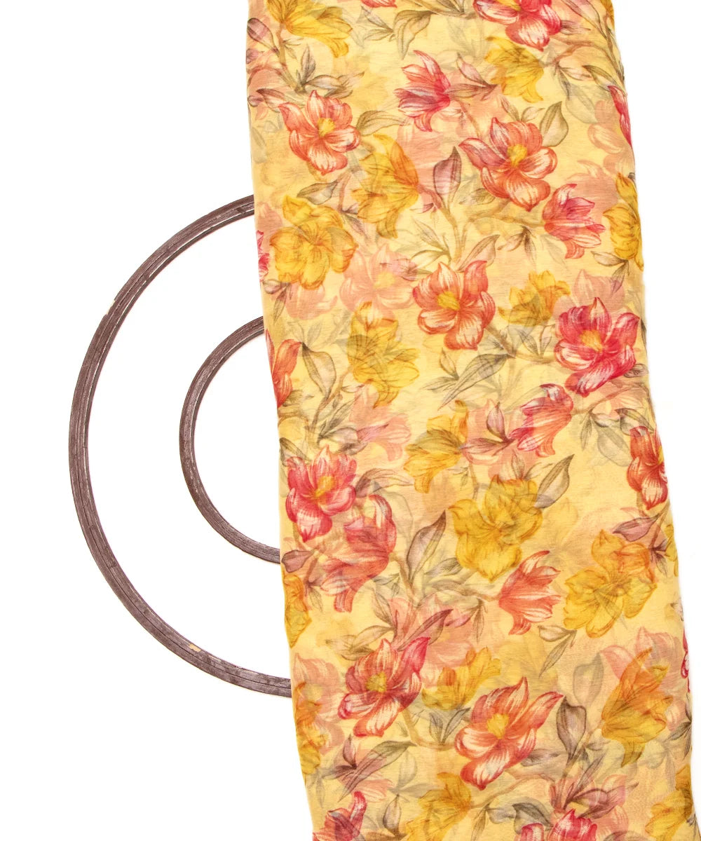 Light Yellow Colour Floral Print Chiffon Fabric