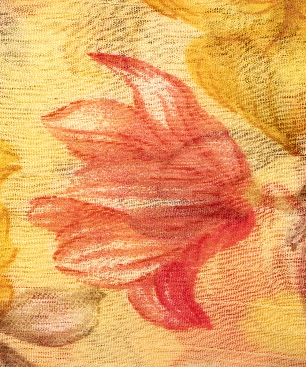 Light Yellow Colour Floral Print Chiffon Fabric