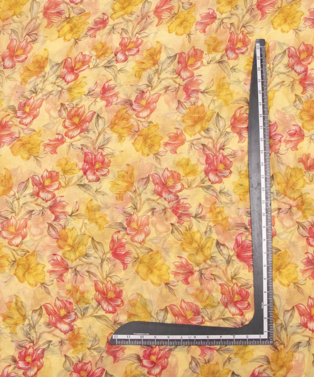 Light Yellow Colour Floral Print Chiffon Fabric