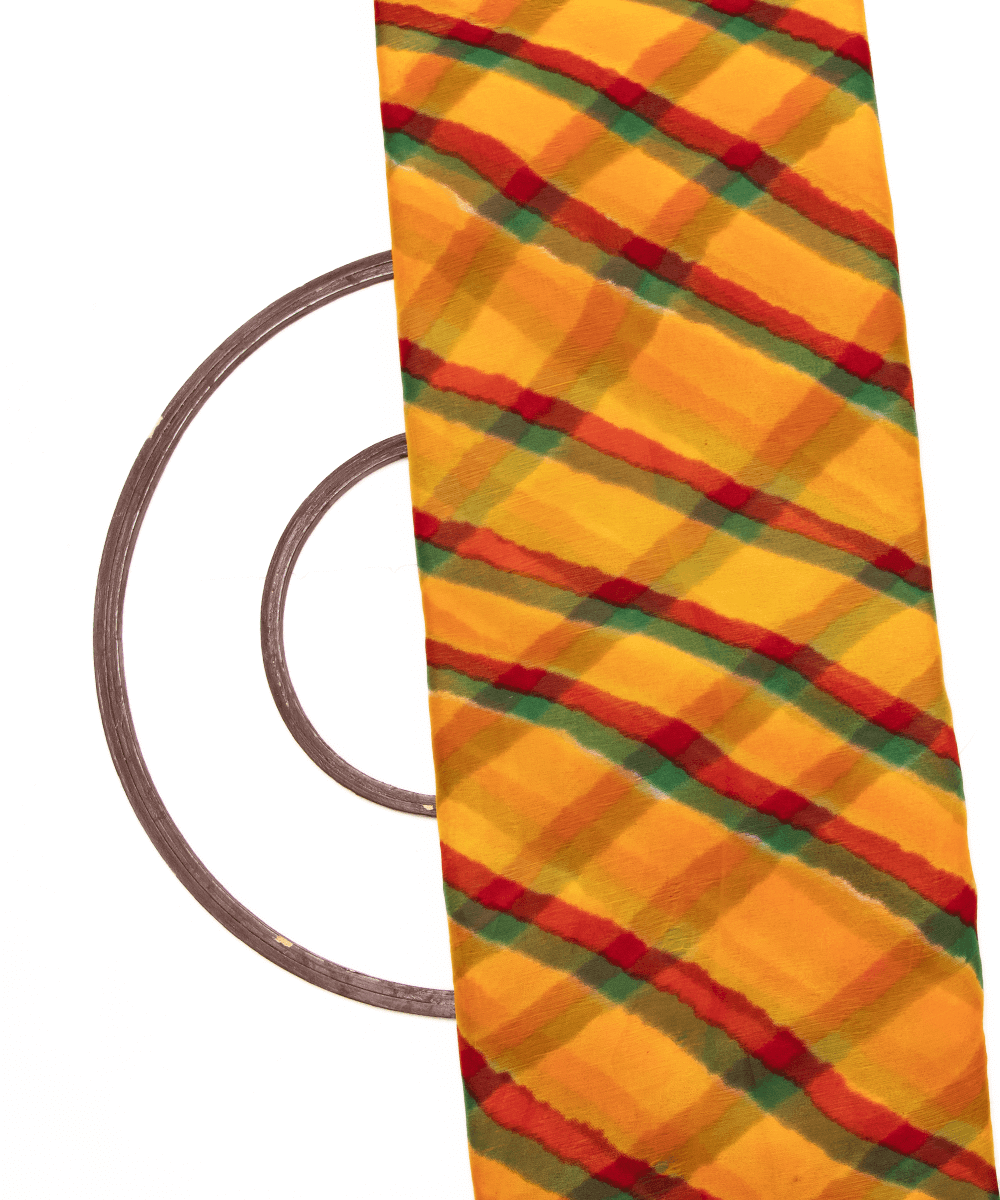 Yellow Color Lehariya Screen Print Chiffon Fabric