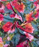 Grayish Green Floral Digital print Chiffon Fabric