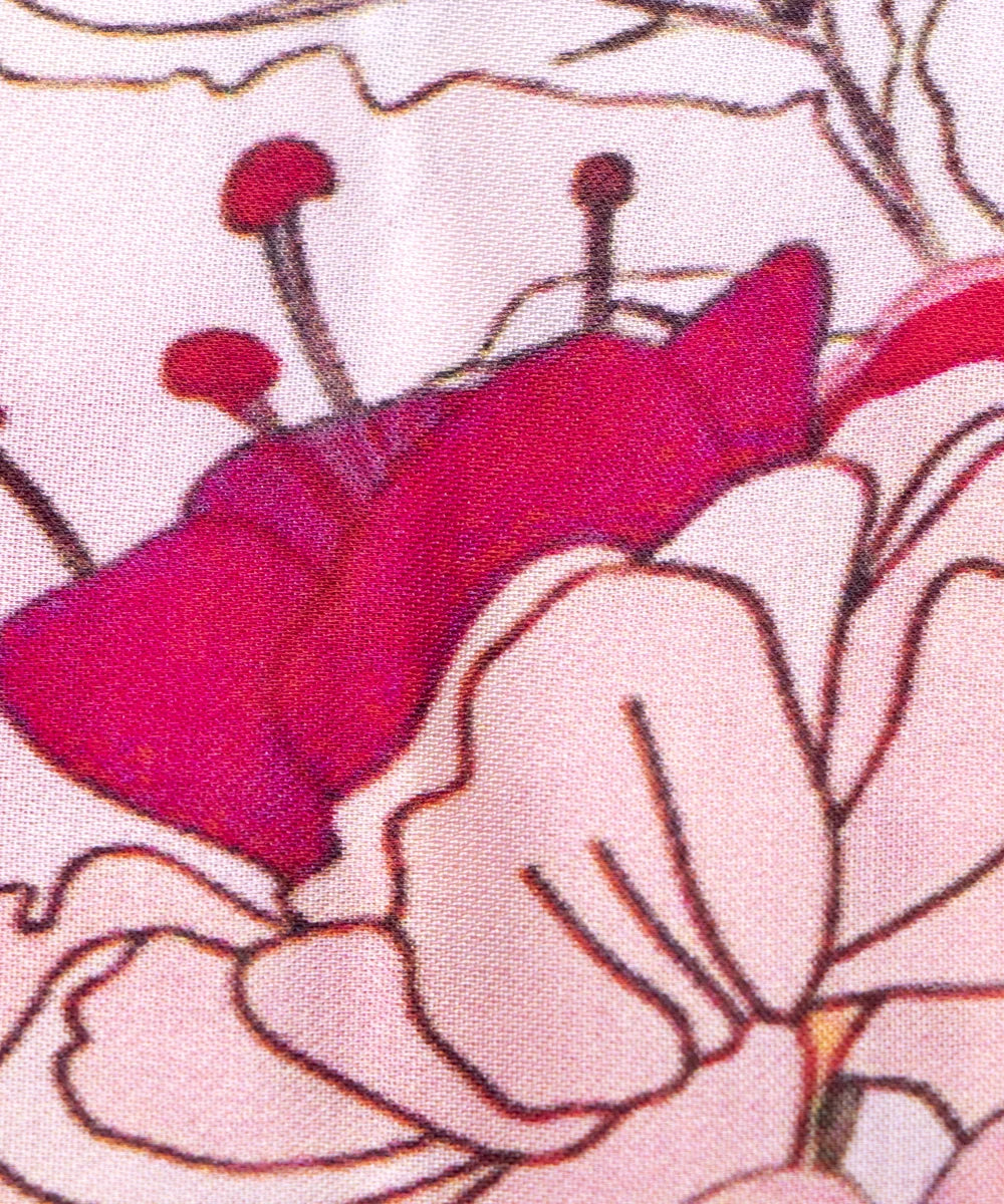 Off White Floral Print Viscose Modal Satin Fabric