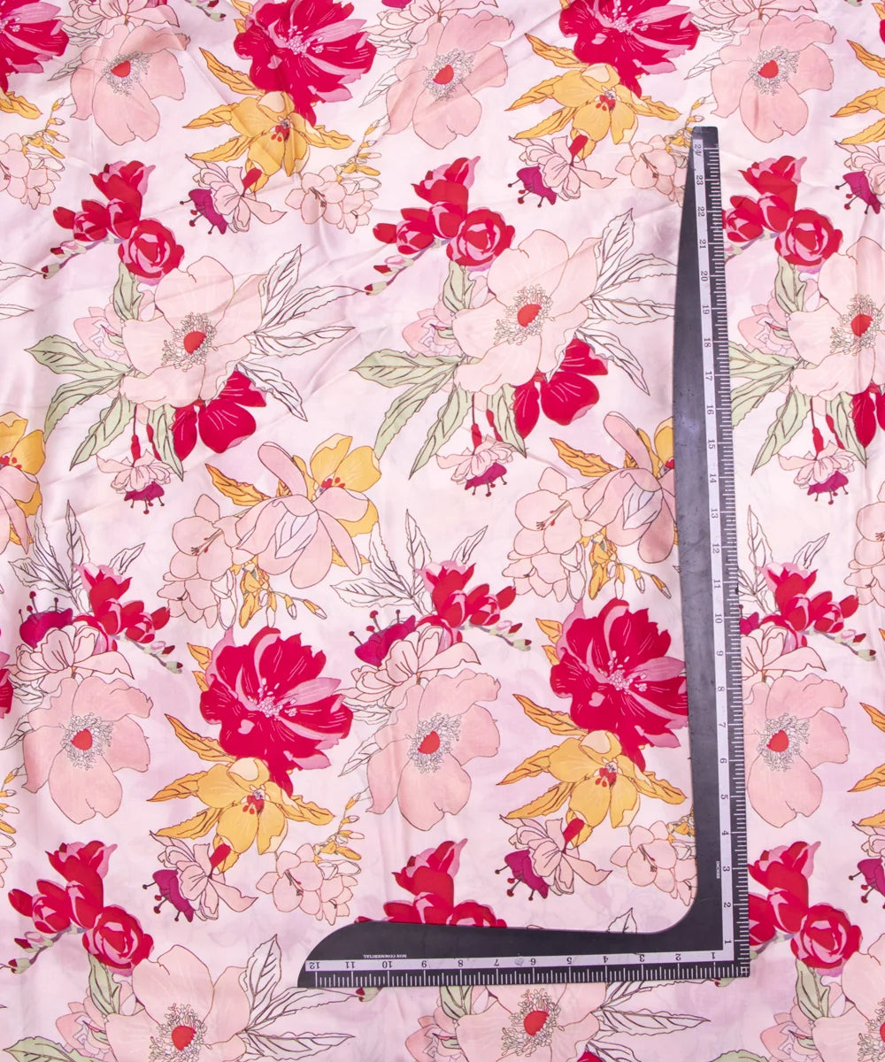 Off White Floral Print Viscose Modal Satin Fabric