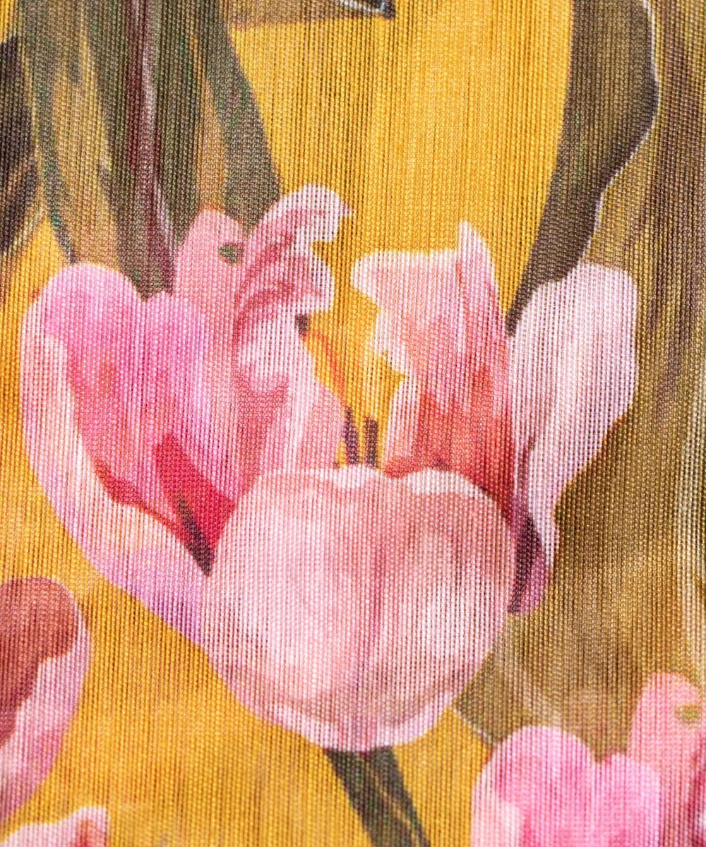 Yellow Digital Floral Printed Chanderi Fabric