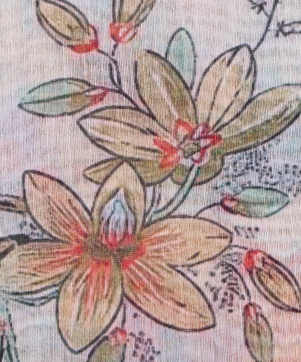 Light Mint Digital Floral Printed Chanderi Fabric